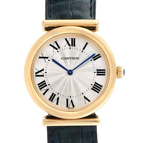 Cartier Vendome BiPlan Yellow Gold Blue Strap Mens Watch .